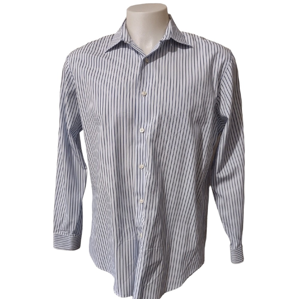 Apt. 9 Button Down Shirt Large Mens Norm Core Blue White Pinstripe Long Sleeve L